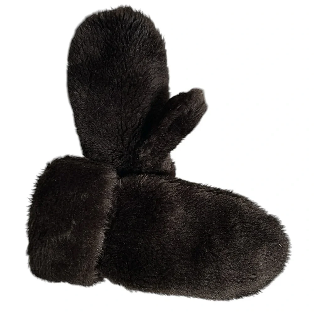 Faux Fur Plush Chocolate Brown Mittens Womens